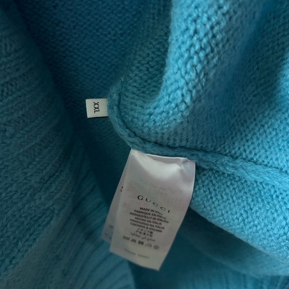 Gucci Blue Logo-Appliquéd Brushed Wool Sweater Sz. XXL​​​​ - Picture 5 of 6